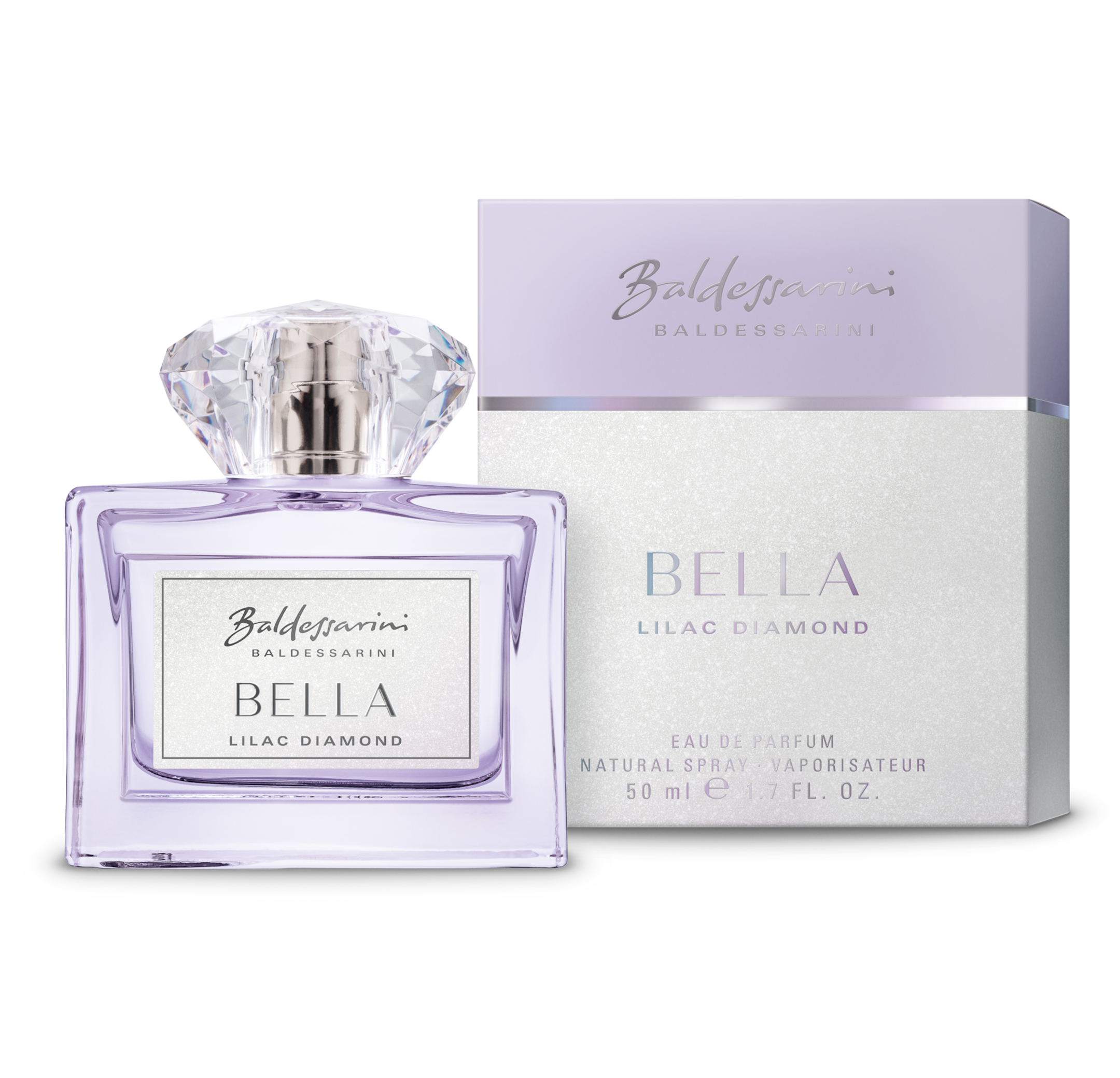 Produktabbildung: Baldessarini Bella Lilac Diamond Flakon und Faltschachtel