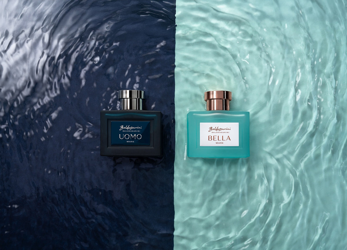 Baldessarini Uomo und Bella Mare Flakons im Wasser